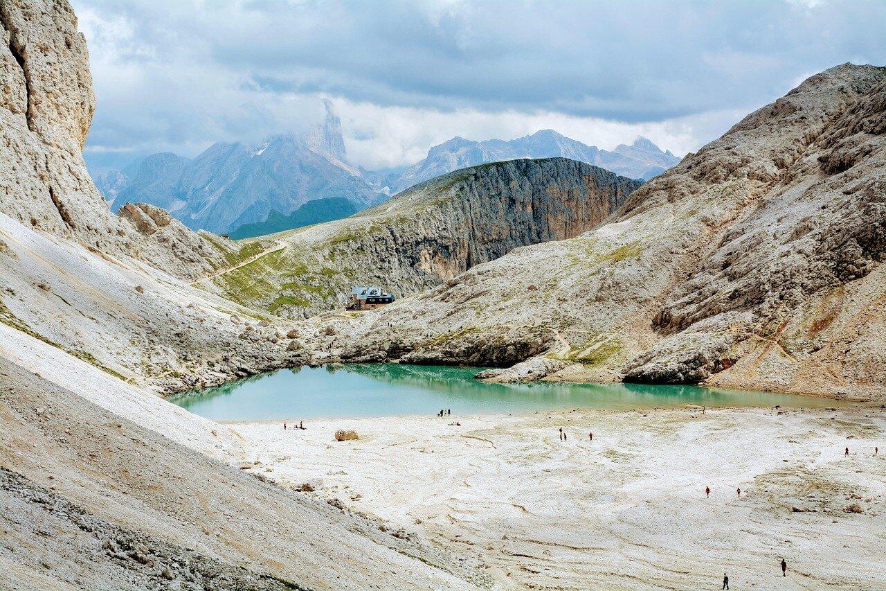 Hikers mountain refuge Pyrenees