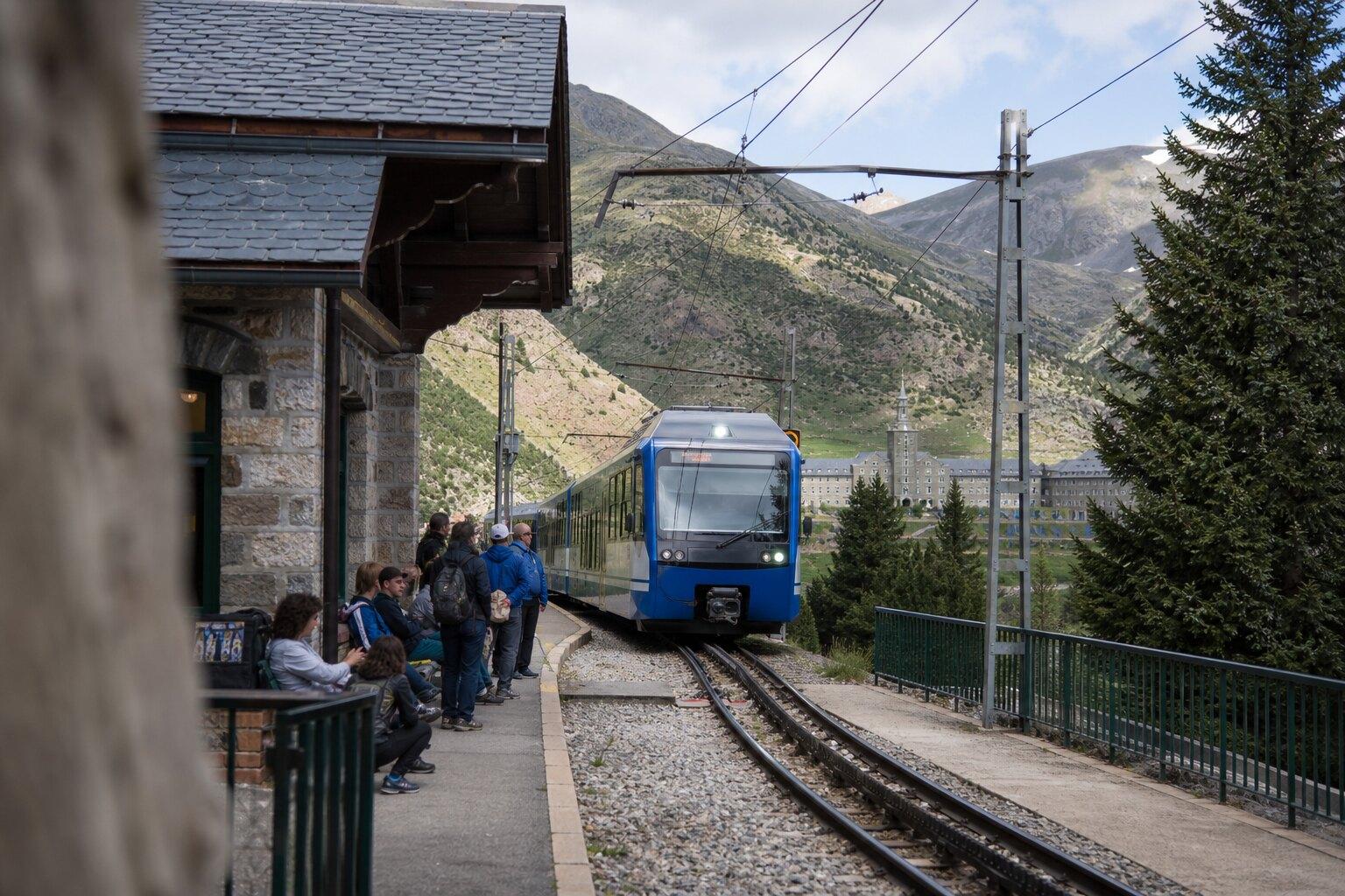 Rack railway arriving at Vall de Núria station